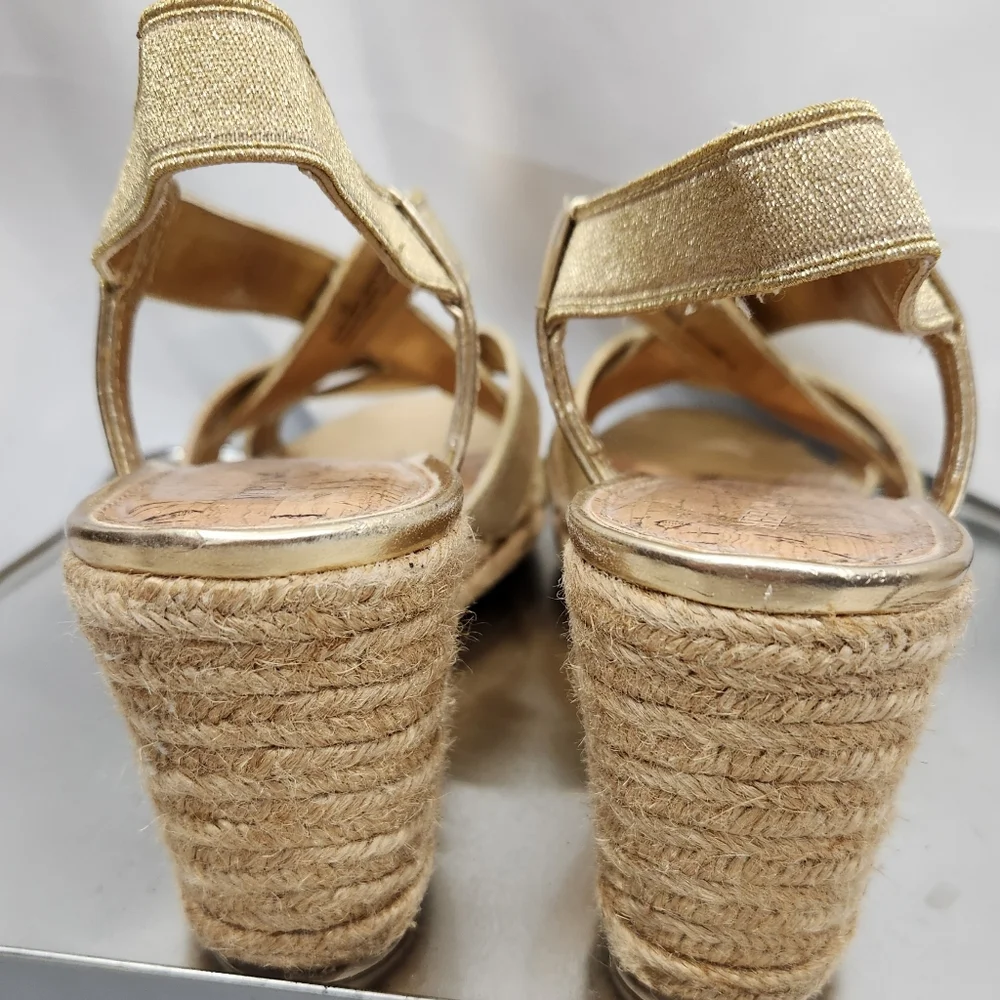 Merona Sparkly Gold Strappy Espadrille Sandals Size 10